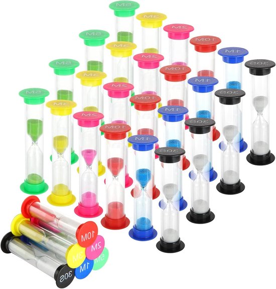 Set de 36 Sabliers - 30 secondes à 10 minutes - 6 couleurs - Minuteur pour loisirs, cuisine, jeux et travail