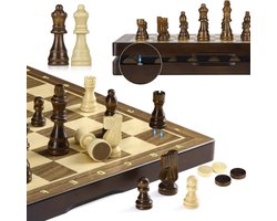 Zyrex® Magnetisch Schaakbord - Schaakspel met schaakstukken - Reis Schaakset - Bruin - 38cm x 38cm x 1cm