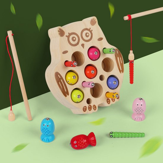 Kerstmis Educatief Speelgoed voor Kinderen Magnetisch Visspel Concentratie Training Houten Magnetisch Visspel (Uil)