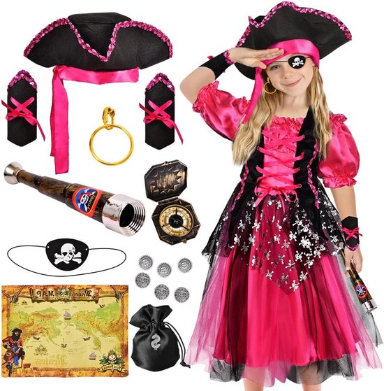Piratenkostuum Kinderen - Verkleedset Meisjes - Feestje en Spel - Compleet met Accessoires - 28 x 20 x 3 cm