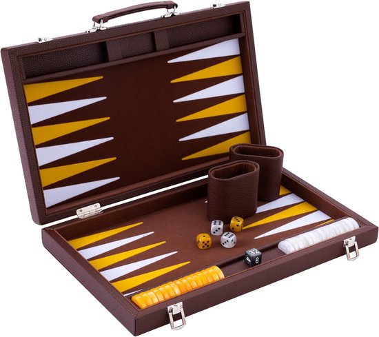 REN® Backgammon Koffer – Luxe Backgammon Set – Lederen Bordspel – Kastanjebruin - 47cm x 38cm x 1cm