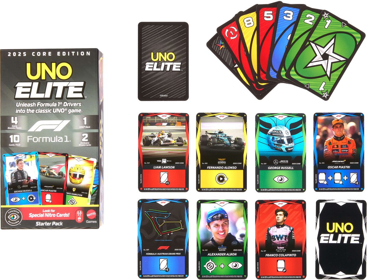 Mattel Games – UNO Elite F1 – Jeu de cartes – 112 cartes – Holographique