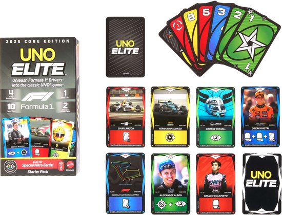 Mattel Games – UNO Elite F1 – Kaartspel – 112 kaarten – Holografisch