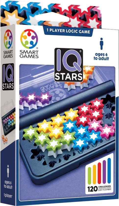 SmartGames IQ Stars - Logisch Denkspel & Reispuzzel - 120 Opdrachten met Gekleurde Sterren - Educatief Solospel - Vanaf 6 Jaar