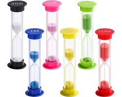 XYZ Goods - Premium set van 6 zandlopers in 30 seconden, 1, 2, 3, 5 en 10 minuten voor spellen, yoga, douch & tandenpoetsen