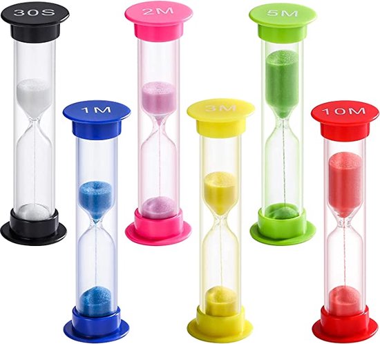XYZ Goods - Set premium de 6 sabliers de 30 secondes, 1, 2, 3, 5 et 10 minutes pour jeux, yoga, douche & brossage des dents