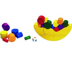 Evenwichtsspel: BALANCERENDE MAAN L19cm, van gebeitst hout,
