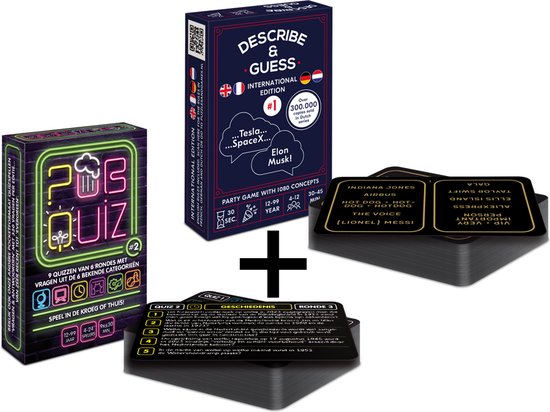 COMBI-DEAL: Pubquiz #2 (9x pubquiz van 6 rondes / totaal 198 vragen over België) - kaartspel - Pocketformaat quizspel + Describe & Guess - Party game - 30 Seconds time limit per 5 concepts - International Edition (English, Dutch, German & French!)