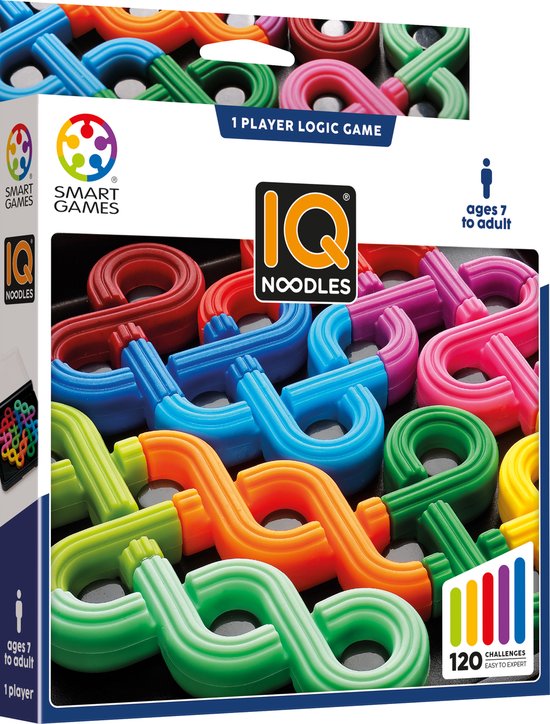 SmartGames IQ Noodles - Jeu de Logique & Casse-tête de Voyage - 120 Défis avec Nœuds Soft-Touch - Jeu Solo Éducatif - Dès 6 Ans
