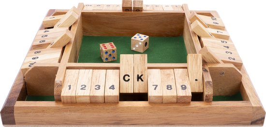Shut The Box 4 Spelers – Houten Dobbelspel – Klassiek Gezelschapsspel – Familiespel met Vilt – 2 Dobbelstenen – Engelhart