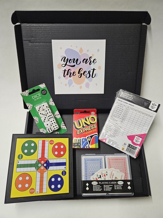 Coffret Cadeau Jeux - 8 jeux populaires dans 1 boîte format boîte aux lettres avec carte de vœux spéciale et message (vidéo) personnalisé