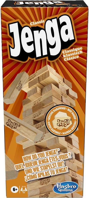 Blocs Jenga classiques en bois véritable - Jeu de tour d'empilement pour enfants dès 6 ans - 1 joueur et plus