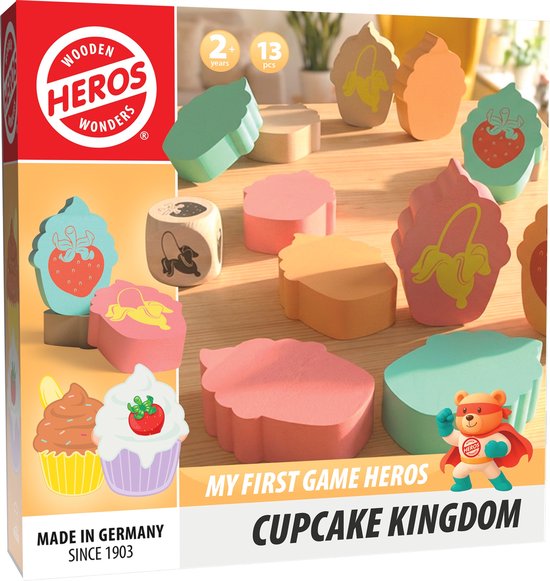 Heros Cupcake Kingdom – Mijn Eerste Spel – Houten Geheugenspel – 13 Onderdelen – Zoek de Juiste Cupcakes – Zachte Kleuren – 2 tot 4 Spelers – Gemaakt in Duitsland – Jaar