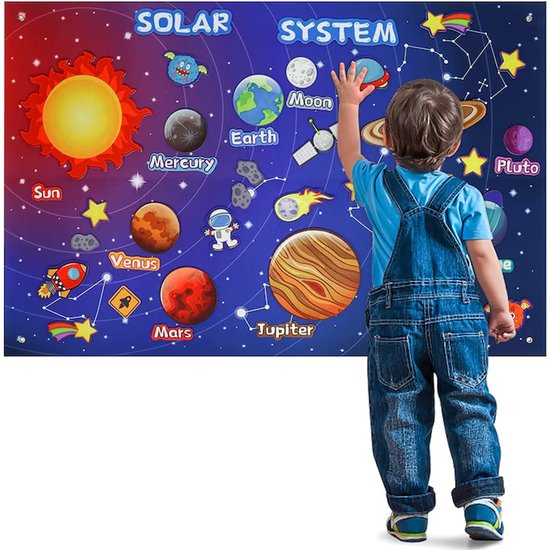 COOAU Montessori Busy Board & Activiteitenbord, Vilten Zonnestelsel Verhaalboard Set, Educatief Sensorisch Speelgoed voor Peuters & Kleuters, Jaar Jongens & Meisjes
