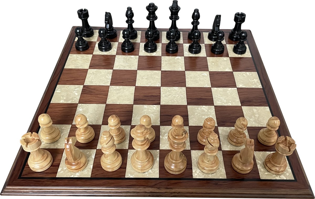 En bois avec pièces d'échecs Échiquier artisanal - Jeu d'échecs - Coffret d'échecs - Échecs - Adultes - Chess - 40 x 40 cm - Édition de luxe