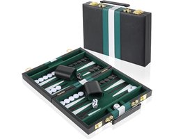 CLVP® Backgammon Koffer – Lederen Bordspel – Reisspel - Zwart met groen