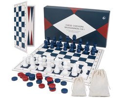 3-in-1 Reisspel Backgammon Magnetisch Schaak Dammen – 25×25cm