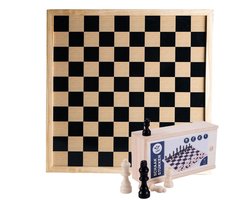 Angel Sports Houten schaakbord/dambord van 40 x 40 cm - met 32x stuks schaakstukken - in opbergkistje - Schaakspellen