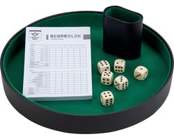 Dobbelset Compleet - Pokerpiste 26 cm - Pokerbeker - 6 Dobbelstenen 16 mm - Scoreblok - Poker & Dobbel Accessoire - Engelhart