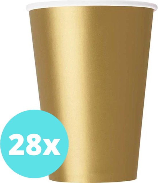 Bekers Karton Goud - 28 stuks - Kartonnen Bekers 250ml - Wegwerp bekers - Bekers Karton Verjaardag Kinderen - Kinder Feestje Kind - Limonadebekers - Koffie / Siroop - Bekers Papier - 28 Stuks van 250 ml Goud