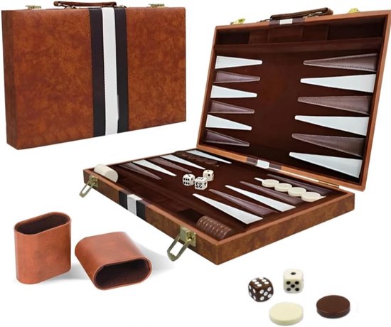 HEZIVO® Backgammon Koffer - Klassiek Bordspel - Spelers - Schaakstukken en Dobbelstenen