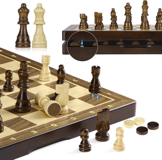 Zyrex® Magnetisch Schaakbord - Schaakspel met schaakstukken - Reis Schaakset - Bruin - 38cm x 38cm x 1cm