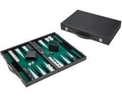Philos Backgammon spel zwart groen medium kunstleer klassiek bordspel.