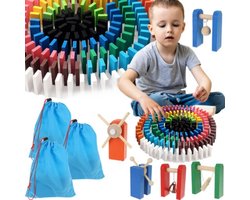 Kruzzel XXL Gekleurde Domino Set – 1131-Delig – 1080 Houten Domino Stenen – 45 Extra Elementen – Inclusief 3 Opbergzakken – Voor Kinderen & Families