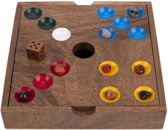 Edelstenen Spel – Walnoothout – 18,3 x 18,3 x 4 cm – Inclusief 60 Edelstenen – Strategisch Bordspel – Engelhart