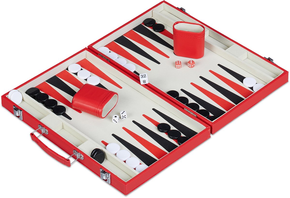 backgammon koffer - met accessoires - 5 x 36,5 x 24 cm - reiseditie - kunstleer