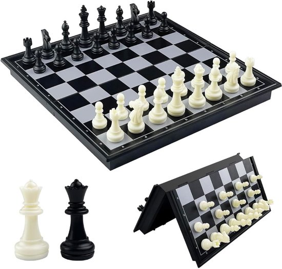 MIRA® Échiquier Magnétique - Jeu d'échecs avec pièces - Jeu d'échecs de voyage - Noir/Blanc - 25cm x 25cm x 1cm