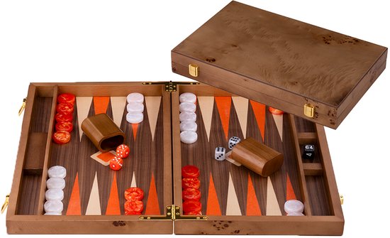 Backgammon 18 Inch – Ingelegd Walnoot Hout – Luxe Koffer van Walnoot – Strategisch Bordspel & Reisspel – Longfield Games