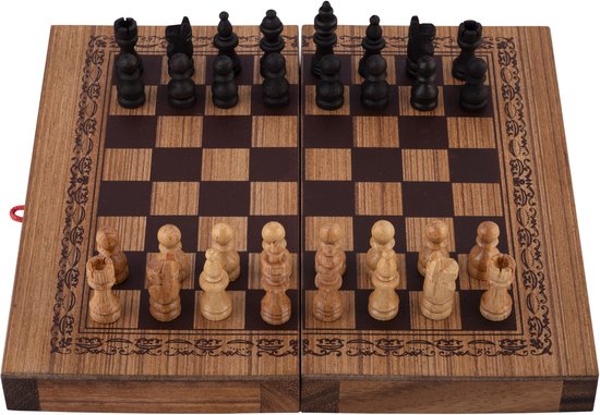Schaak/Backgammon Opklapbaar Medium – Houten 2-in-1 Bordspel – Schaak & Backgammon Set – Klassiek Strategiespel – 2 Spelers – Reisvriendelijk Formaat – Engelhart
