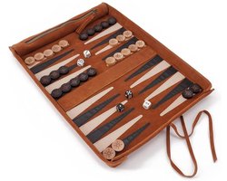 Backgammon Koffer – Lederen Bordspel – Reisspel - Hout