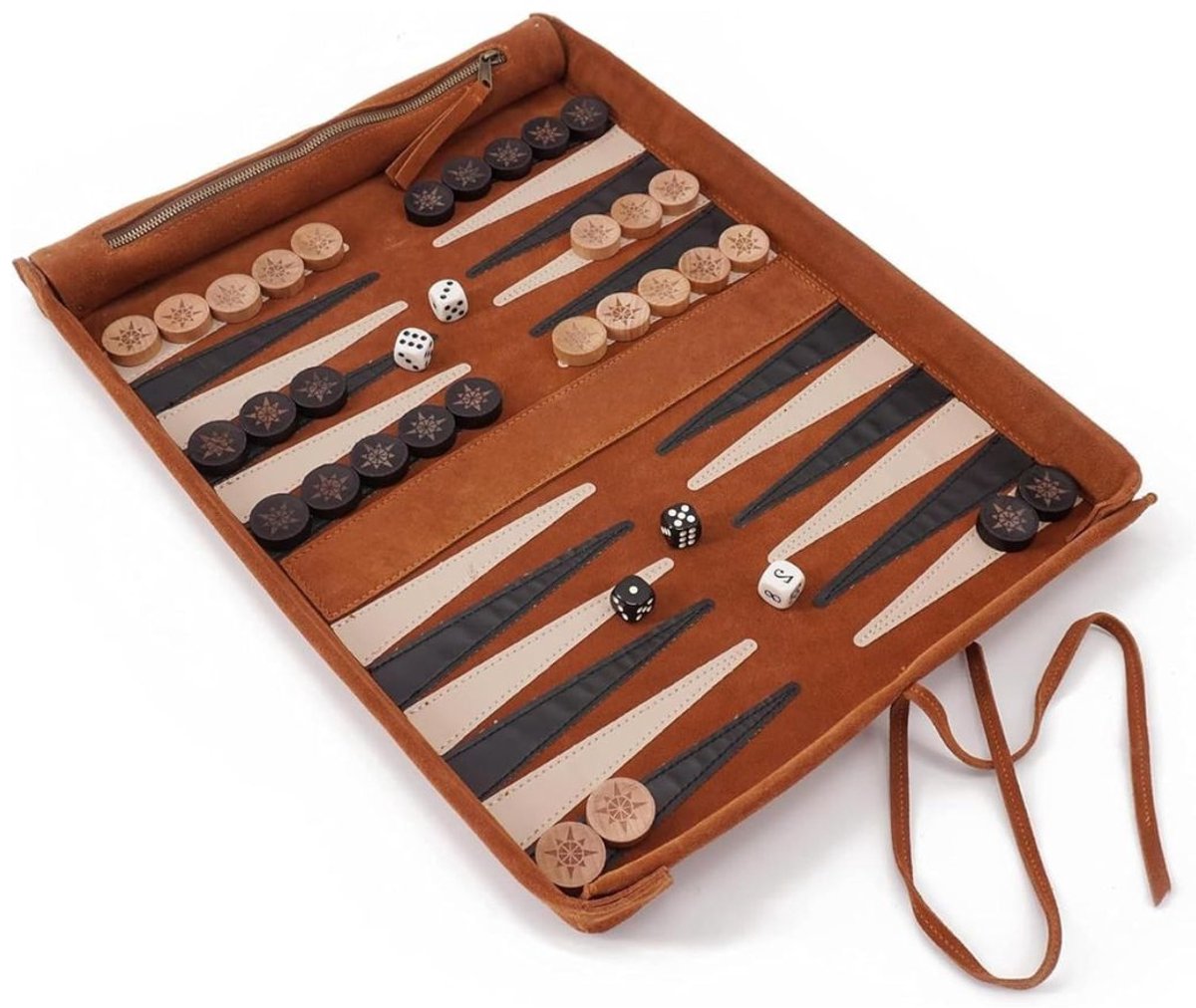 Backgammon Koffer – Lederen Bordspel – Reisspel - Hout