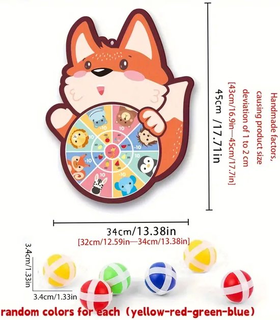 Vos Kleefbal Dartbord Set – Inclusief 6 Kleefballen – Leuk Mikspel voor Kinderen – Indoor & Outdoor Speelgoed – Educatief Bordspel – Veilig voor Peuters en Kleuters – Cadeau Jaar en Ouder
