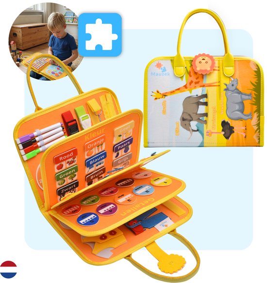 Mauzek® Busy Board Savanne - Belgisch - Montessori Speelgoed - Activiteitenboek - Doeboek - Reisspeelgoed - Peuter Speelgoed - Jongens - Meisjes - Busy Book - Speelgoed voor onderweg - Speelgoed voor in de auto - 3 Jaar - 4 jaar - 5 jaar - 6 jaar