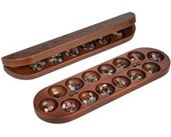 Philos Kalaha spel opvouwbaar houten bord strategisch familiespel.
