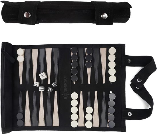 SP® Backgammon - Backgammon Koffer - Luxe Reiseditie - Zwart - 25cm x 5cm x 5cm