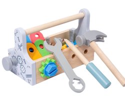 Kerstspeelgoed voor kinderen: draagbare gereedschapsmand, simulatiespel voor het in elkaar zetten van moeren, educatief en praktisch houten oefenspeelgoed.