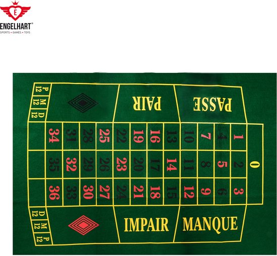 Tapis de Roulette 130 x 90 cm – Feutrine Verte – Accessoire de Jeu de Casino à Domicile – Tapis de Jeu pour Tables de Roulette – Engelhart