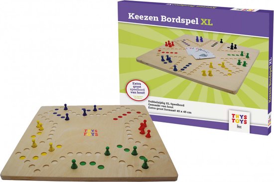 ThysToys Keezenspel XL - Keezen Extra Groot - Hout - Deluxe - Dubbelzijdig - Bordspel - 2 tot 6 Spelers - 45 x 45 cm