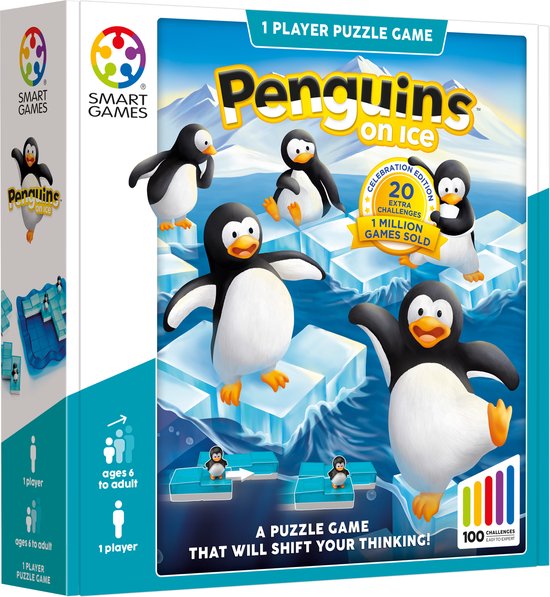 SmartGames Penguins On Ice (Celebration Edition) - Logisch Denkspel - 100 Educatieve Breinbrekers - Solospel voor Kinderen & Volwassenen - Vanaf 6 Jaar - Pinguïns