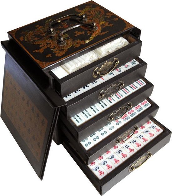 Jeu de Mahjong - dans coffret en bois noir S