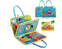 Crrynuo Busy Board Montessori Interesse Educatief Speelgoed - Leeftijd 3+ Peuter Stil Boek Activiteitenbord Motoriek Speelgoed Viltboek Sensorisch Speelgoed - Geschikt voor 3-5 Jaar Oude Kinderen Jongens Meisjes (Blauw)