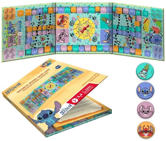 Lilo & Stitch magnetisch bordspel – opvouwbaar formaat 17,5 × 17,5 × 20 cm – klassiek “Ludo”-spel in reisuitvoering