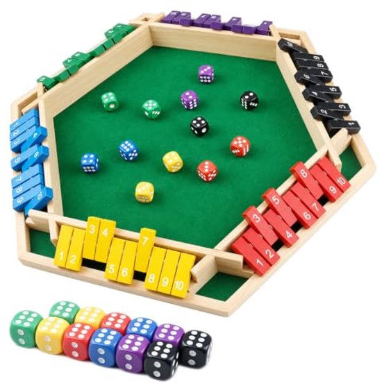Shut the Box spel - Houten bordspel -6 spelers - Klassiek dobbelspel - Reisspel en rekenspel - Perfect voor pubs en het hele gezin