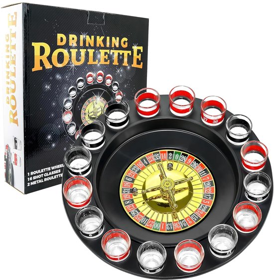 Roulette Drankspel 16-delig – Met Shotglazen -8 Spelers – Rood/Zwart – Partyspel