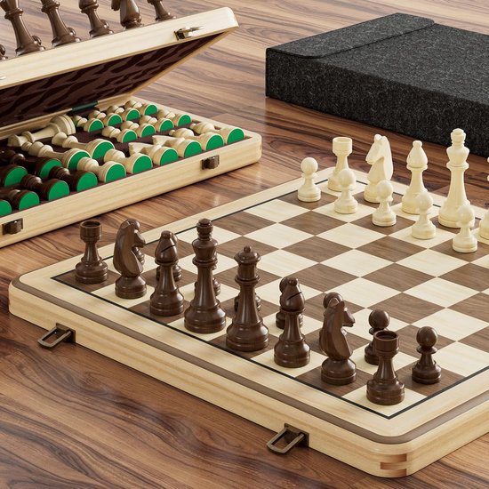Jeu d'échecs - Plateau blanc et pièces café brun - Jeu de stratégie classique - Design intemporel - Pour adolescents et adultes