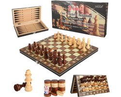 Houten Schaakspel - 29 x 29 cm - Magnetisch en Opvouwbaar - Voor Reizen en Thuisgebruik
